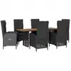 Bild von vidaXL 7-tlg. Garten-Essgruppe mit Kissen Schwarz Poly Rattan