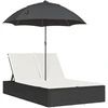 Bild von vidaXL Doppel-Sonnenliege mit Kissen&Sonnenschirm Schwarz Poly Rattan