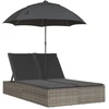 Bild von vidaXL Doppel-Sonnenliege mit Kissen & Sonnenschirm Grau Poly Rattan