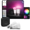 Bild von Philips Hue White and Color ambiance Starter-Set: 2 farbfähige E27-Smart-Lampen + Hue Bridge Pro, Set für intelligente Beleuchtung, Bluetooth/Zigbee, Schwarz, LED, E27, A60