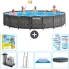 Bild von Intex Round Prism Frame Greywood-Schwimmbecken   549 x 122 cm   inklusive Pumpe   Leiter   Bodenplane   Abdeckung Wartungspaket - Filter
