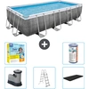 Bild von Bestway rechteckiges Power Steel-Schwimmbecken   Rattan-Druck   549 x 274 x 122   inklusive Pumpe   Leiter   Abdeckung Wartungspaket - Filter