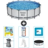 Bild von Bestway Round Steel Pro MAX Schwimmbad   457 x 122 cm   Grau   inklusive Pumpe   Leiter   Abdeckung Wartungspaket - Filter - Bodenfliesen