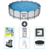 Bild von Bestway Round Steel Pro MAX Schwimmbad   488 x 122 cm   Grau   inklusive Pumpe   Leiter   Abdeckung Wartungspaket - Filter - Bodenfliesen