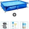 Bild von Bestway rechteckiger Steel Pro-Schwimmbecken   221 x 150 x 43 cm   Blau   im Lieferumfang enthalten Pumpe - Teststreifen - Chlor