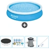 Bild von Bestway runder aufblasbarer Fast-Set-Pool   366 x 76 cm   Blau   im Lieferumfang enthalten Abdeckung - Wartungspaket - Pumpe - Reinigungskit