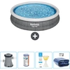 Bild von Bestway runder aufblasbarer Fast-Set-Pool   Rattan-Druck   366 x 76 cm   inklusive Pumpe Filter - Teststreifen - Sonnensegel