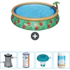 Bild von Bestway runder aufblasbarer Fast-Set-Schwimmpool   Paradise Print   457 x 84 cm   inklusive Pumpe Filter - Chlorschwimmer - Chlor