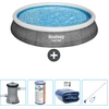 Bild von Bestway runder aufblasbarer Fast-Set-Pool   Rattan-Druck   396 x 84 cm   inklusive Pumpe Filter - Sonnensegel - Reinigungskit