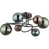 Bild von Globo Lighting Deckenleuchte Metall grau matt, Glaskugeln, Glasfarben: bronze, grün, petrol, ø: 650mm, H: 250mm, Glas-DM: 2x15 cm, 2x 12cm, 2x 10cm, inkl. 6x G9 LED 3.5W 230V, 350lm Source, 290lm Output, 3000K