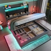Bild von okwish Doppelbett 160x200 mit Matratze,Polsterbett mit USB Type-C-Ladefunktion,Kopfteil mit LED und Ablageflächen,Jugendbett mit Bettkasten,Grau