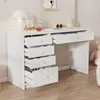 Bild von okwish Zeitloser Schreibtisch Kinderschreibtisch mit 5 Aufbewahrungsschubläden,Bürotisch Frisiertisch mit rosa Keramikgriffen,weiß