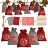 Bild von Yakimz 24 Adventskalender zum Befüllen, Adventskalender Stoffbeutel Säckchen mit 1-24 Sackleinen Taschen Jutesäckchen,Rot/Grau