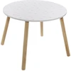 Bild von Atmosphera Douceur Kindermöbel Spieltisch: Runder MDF-Tisch mit 60 cm Durchmesser und hölzernen Beinen, weiß mit dekorativem Muster