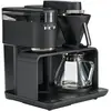 Bild von Melitta EPOS Filterkaffeemaschine mit Mahlwerk - Vollautomat mit 360° Wasserauslauf, Glaskanne, Timer und Aromakontrolle in Schwarz-Silber.
