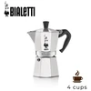 Bild von Bialetti Moka Express Espressokocher für 4 Tassen, ideal für Gas- und Elektroherde in silberner Farbe.